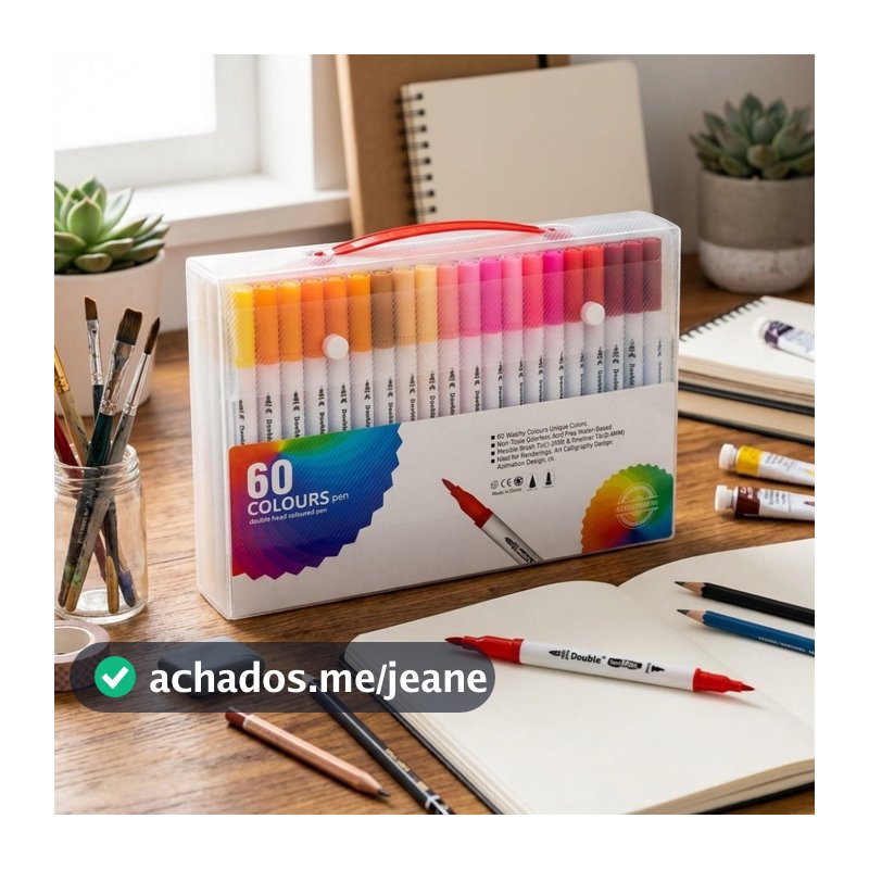 Coleção Canetas Marcadores Ponta Dupla Pincel Brush Pen Fina 0.4mm Tinta Viva Desenho Escolar Papelaria