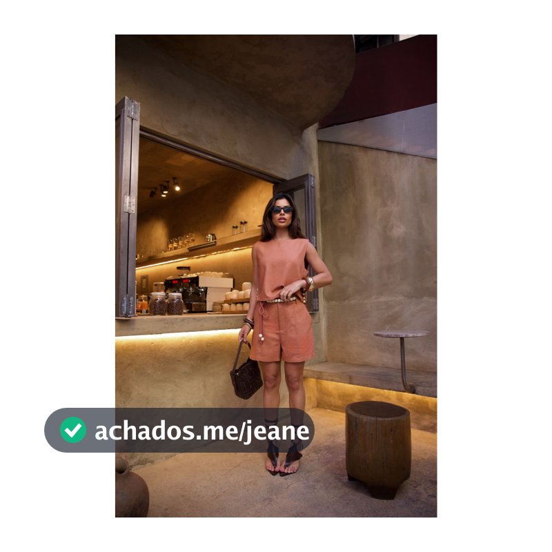 Conjunto feminino de linho com regata e shorts com botões luciana