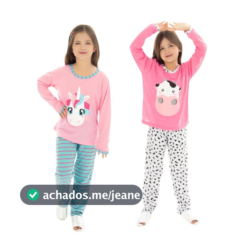 Kit 2 Pijama Longo Infantil Feminino Manga Longa Inverno Personagens