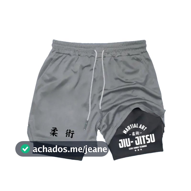 Short esportivo compressão fitness 2 em 1 masculino arte marcial jiujitsu brazilian arte moda
