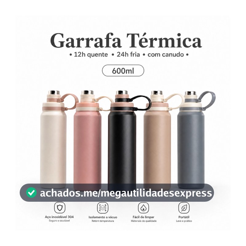 Garrafa Térmica de água 600ml Quente&Frio Com alça e Canudo inox Isolado academia/camping/trabalho-XR-70