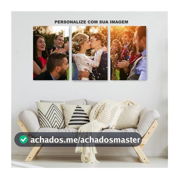 Kit Quadros Decorativo Mosaico 90x40 3 peças Personalizado Sua foto aqui MDF Família Casal Decoração