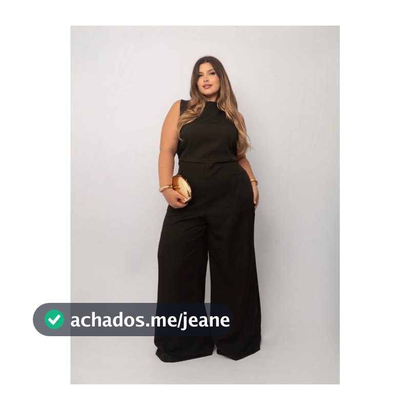 Macacão Feminino Alfaiataria Plus Size Zíper Botão Social Pantalona