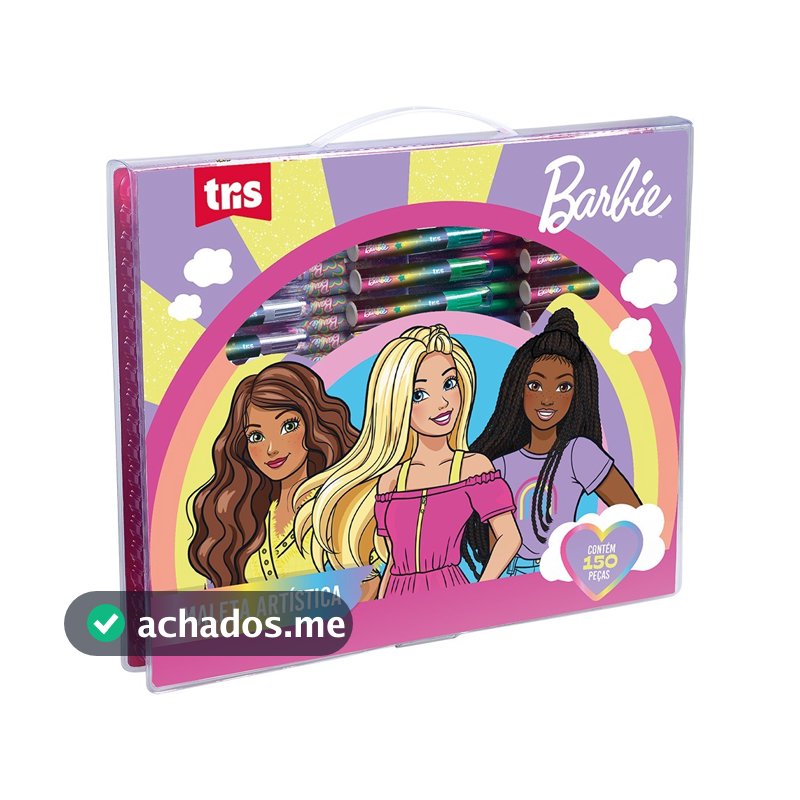Estojo Maleta artística de Pintura 150 itens Barbie Infantil Escolar