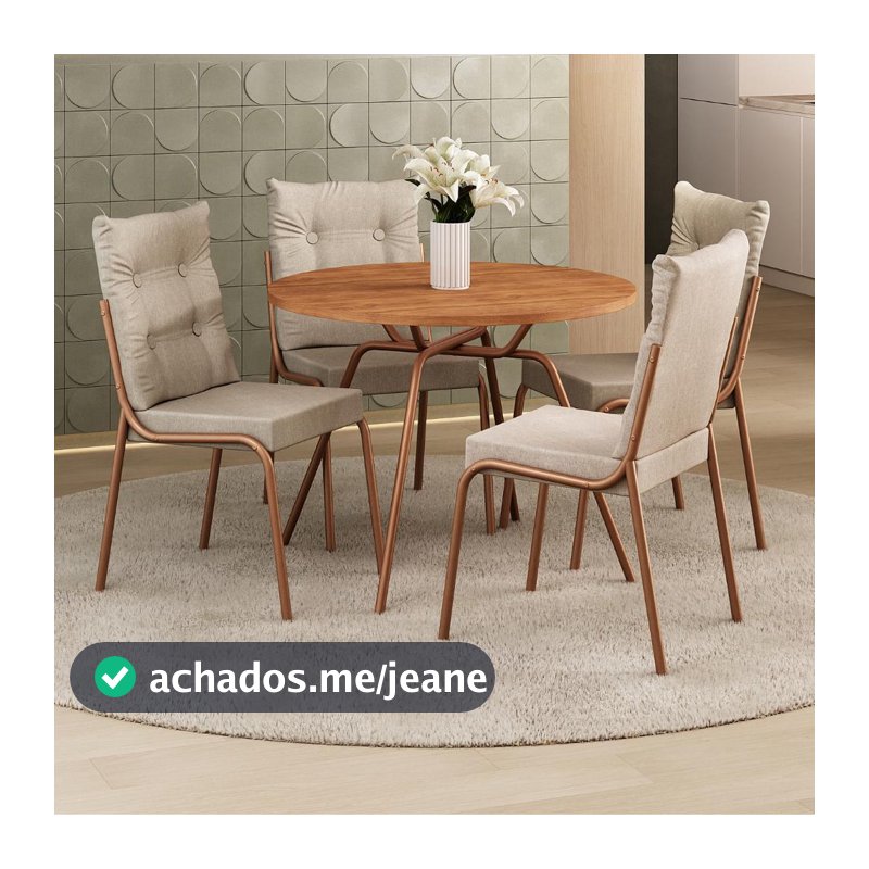 Conjunto Sala de Jantar 4 Cadeiras Lisboa Carraro Rosê Cobre