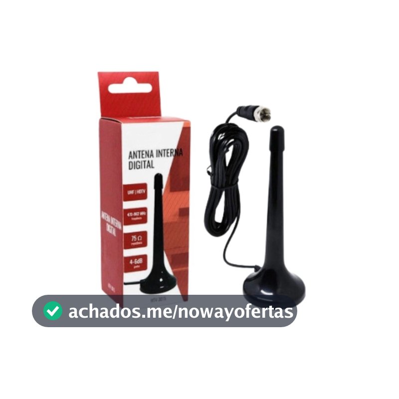 Antena Digital Interna Amplificada HD Portátil Cabo 5 Metros Sinal TV Digital Alta Definição Compatível com Smart TV