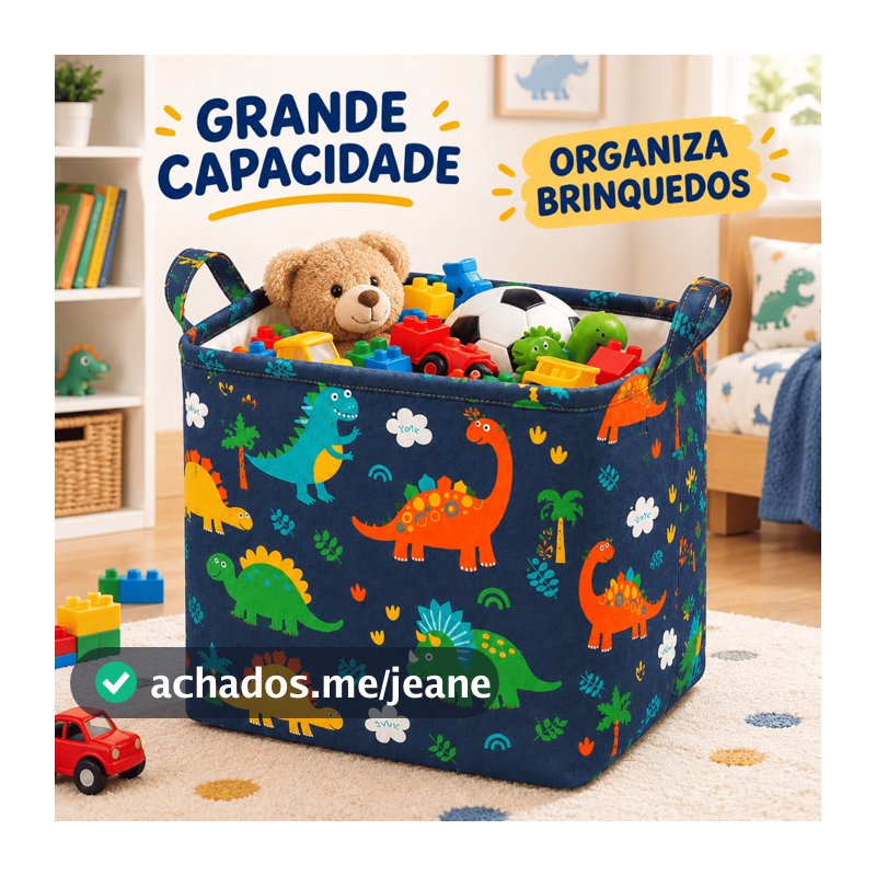 Cesto Organizador de Brinquedos Infantil Dobrável Reforçado 32L com Alças