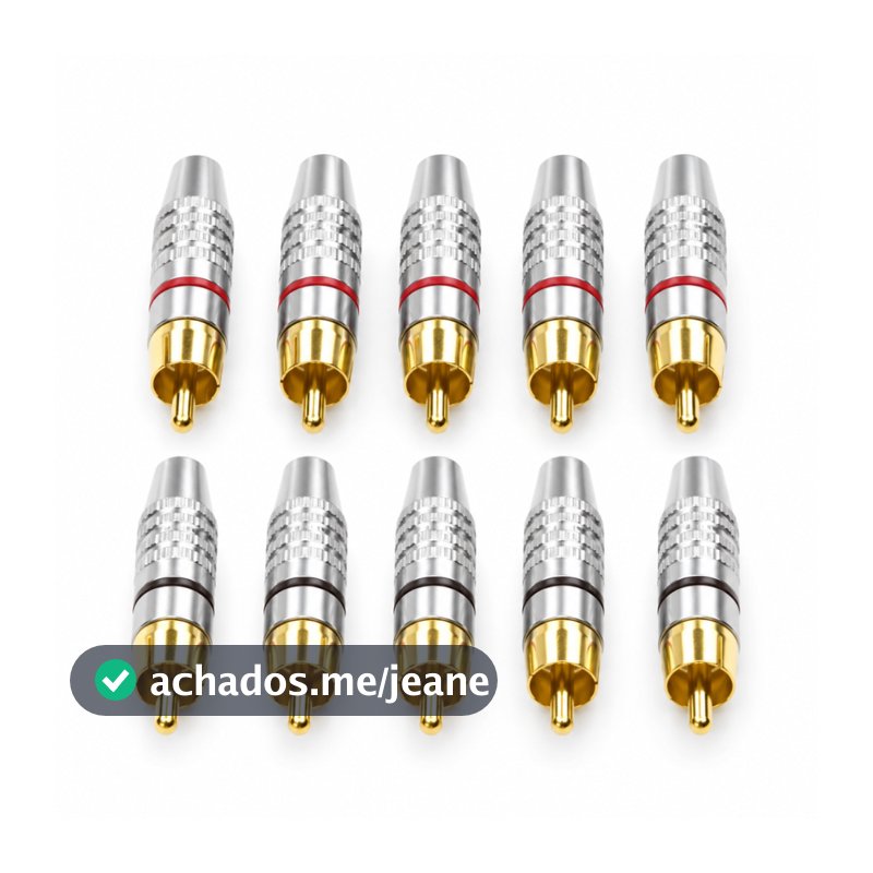 Plug RCA Macho Kit 10 Bertô Metal Niquelado Ouro para Solda Som Automotivo e Home Theater Ouro 5 Vermelho 5 Preto