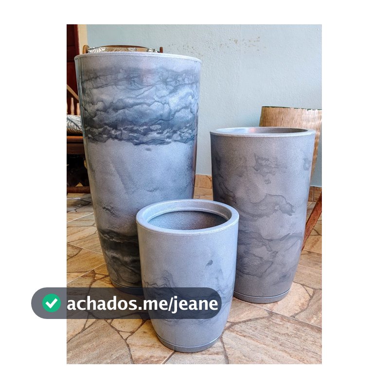 Kit 3 Vasos para Plantas ou Flores Marmorizados para Decoração Jardim Luxo Premium em Polietileno com Pratos