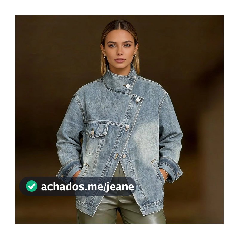 Jaqueta Jeans De Ajuste Relaxado Com Bolso Único Assimétrico E Fixação Diagonal 202606A