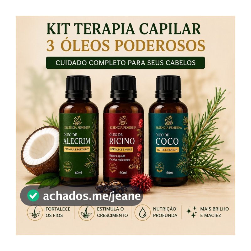 Kit Terapia Capilar Óleo de Coco + Rícino + Alecrim 60ml Misturinha umectação capilar completa