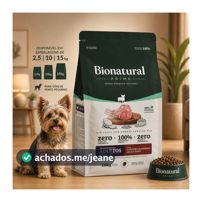 Ração bionatural Prime Cordeiro Blueberry Coco Aveia para Cães Adultos Raças Pequenas 10KG