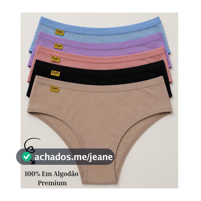 Kit 5 Calcinha De Algodão Premium Confortável Dia a Dia Basic