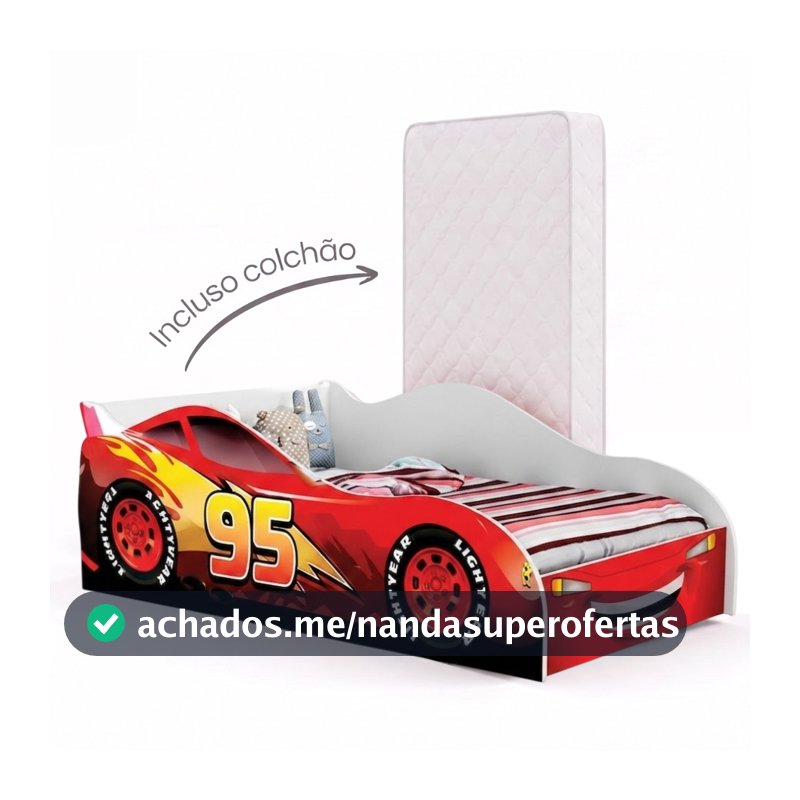 Caminha Infantil Carro Temática para Meninos com Adesivos de Personagens em MDF Acompanha Colchão - AV
