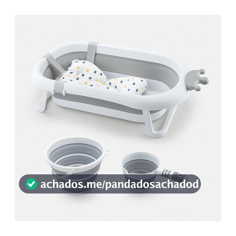 Banheira Dobrável Portátil Cinza Para Bebê C/ Almofada Deend