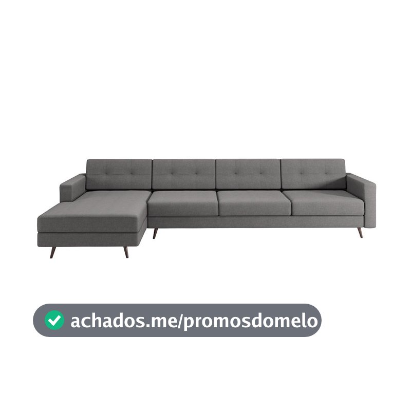 Sofá 4 Lugares Living com Chaise Esquerdo Pé Palito Linho Cotton Cinza