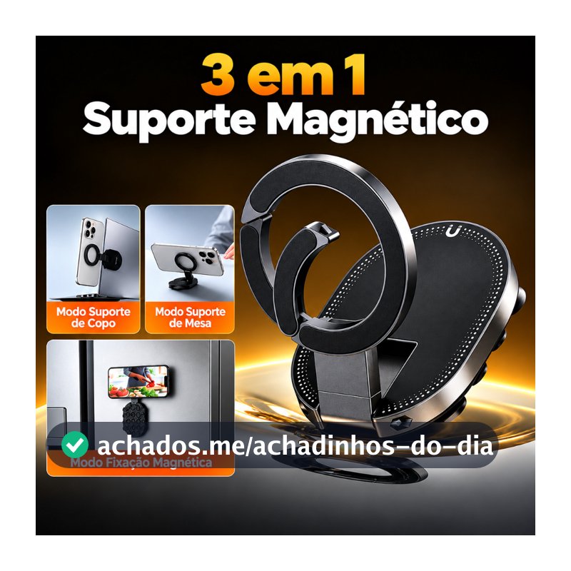 Suporte Magnético para Celular 3 em 1 com Ventosa para Mesa Ajustável Dafu