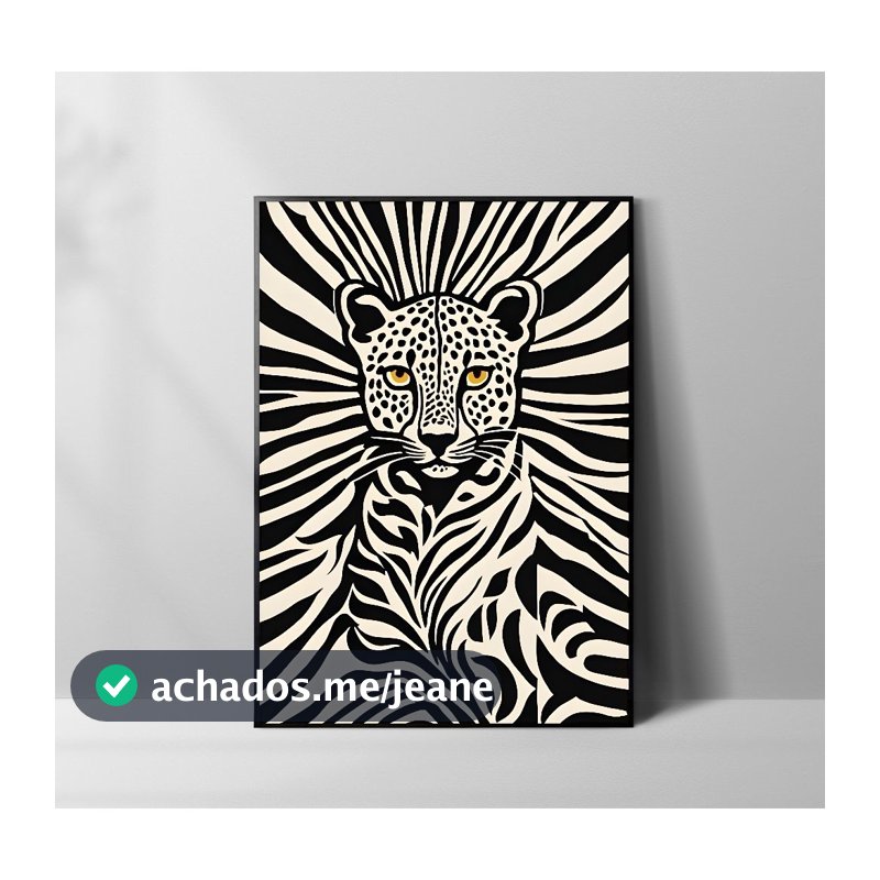 Quadro Decorativo Placa MDF Felino Preto e Branco