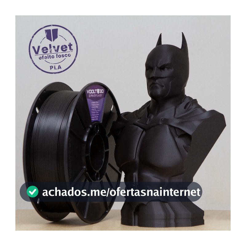 Filamento PLA Preto Velvet Premium 1Kg 1,75mm Efeito Aveludado Impressora 3D FDM Voolt3D Oficial