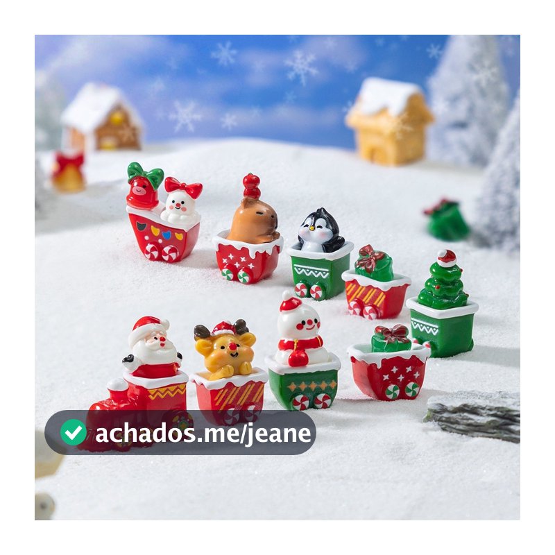 Trem de Natal Miniatura Decoração Fofa com Papai Noel Boneco de Neve Enfeite de Resina Cenário Natalino