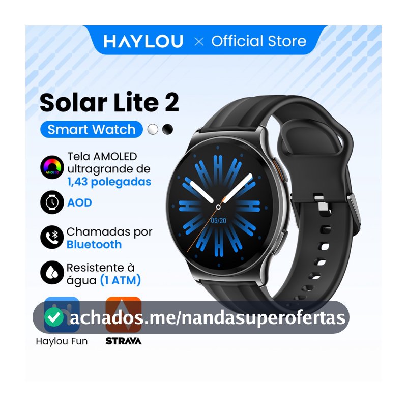 Haylou Solar Lite 2 Smartwatch Relogio Esporte Correndo Ritmo AMOLED AOD 1ATM Bluetooth 5.4 Masculino Feminino