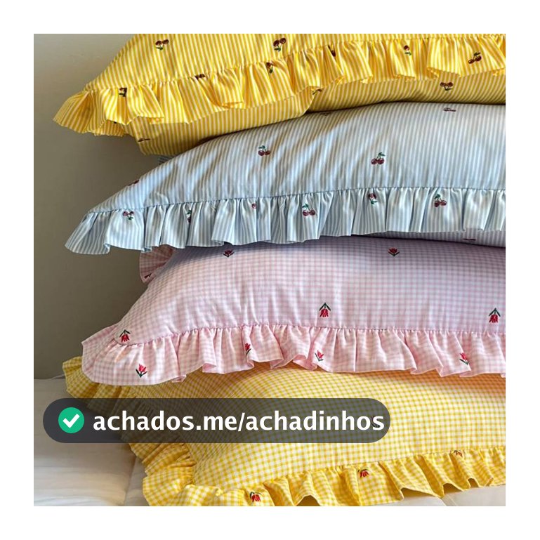 Par de Fronha estampadas Xadrez ou Listrada com Babado estilo Farmhouse 50x70 100% Algodão com Flor ou Cerejas