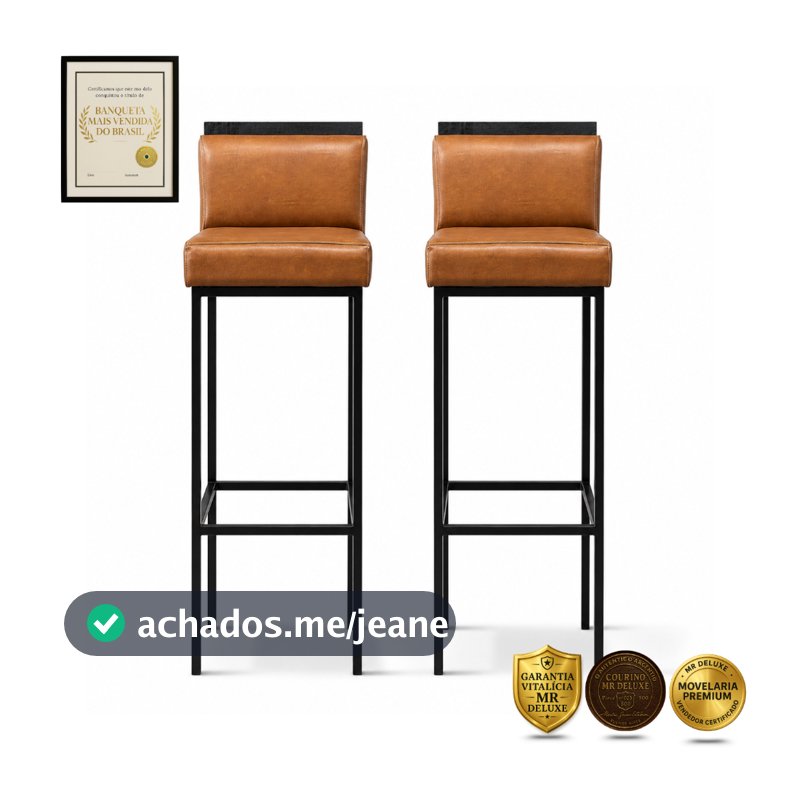 Kit 2 Banqueta Alta Com Encosto Para Area Gourmet, Banqueta Base De Ferro Em Courissimo Luxo