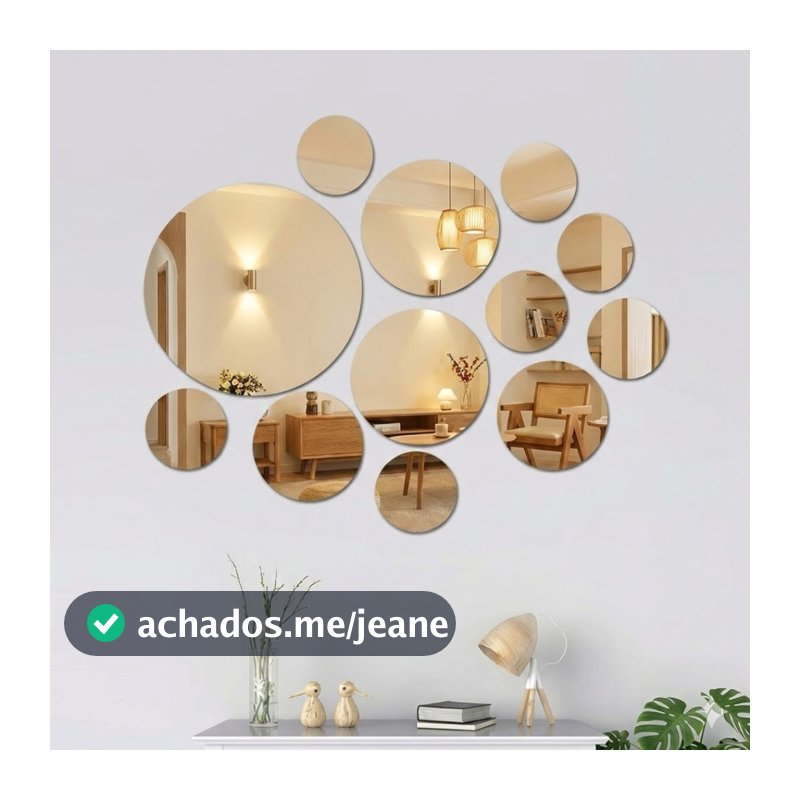 Espelho Redondo Decorativo Organico Kit 12 Peças Decoração Sala Hall Quarto Vidro Cristal