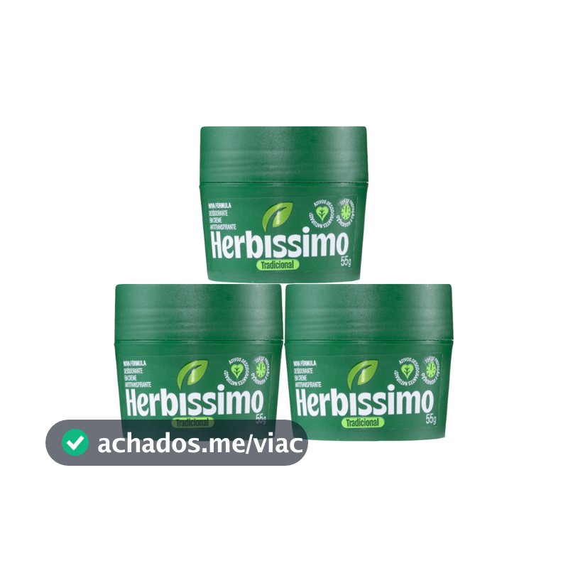 Kit Desodorante Em Creme Antitranspirante Herbíssimo Tradicional 55g (3 unidades)