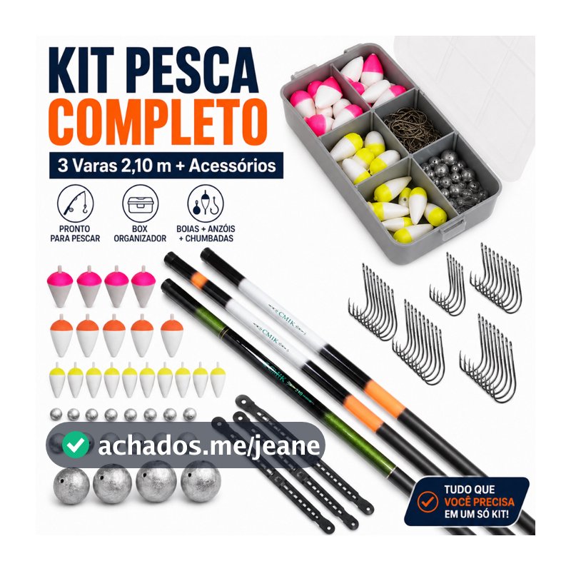 Kit Pesca 3 Vara Telescópica 2,10 Mts Estojo Acessorios boia anzol chumbada polinha kit pesca completo