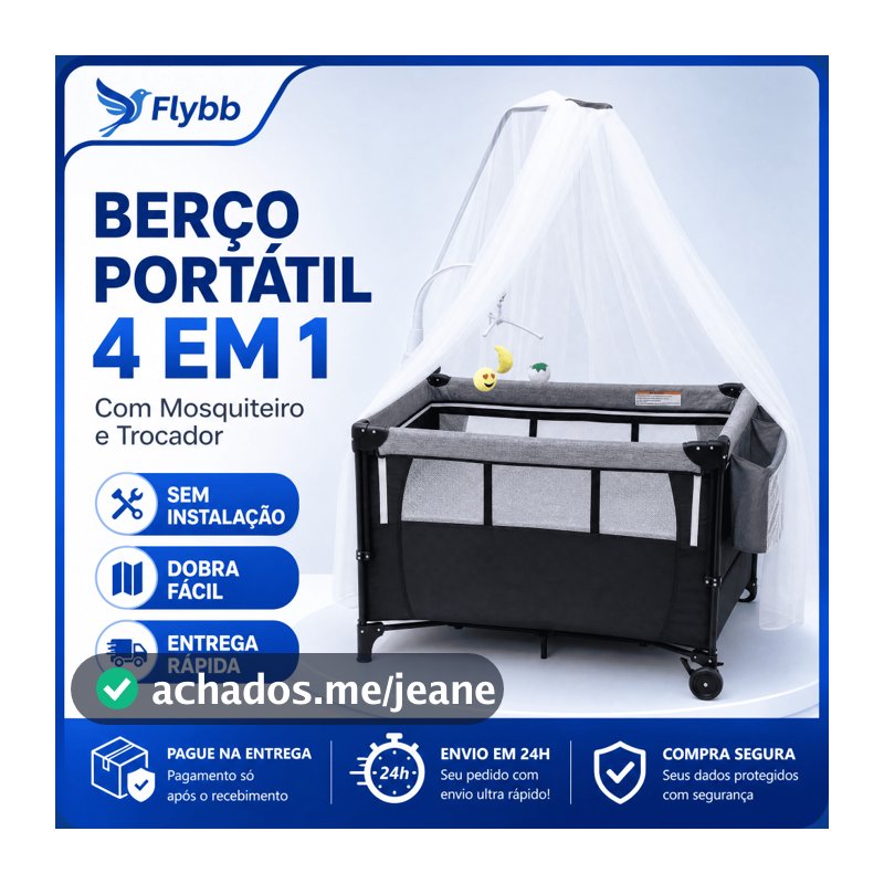 Flybb Berço portátil retrátil para bebê com mosquiteiro, dobrável e seguro para quarto infantil