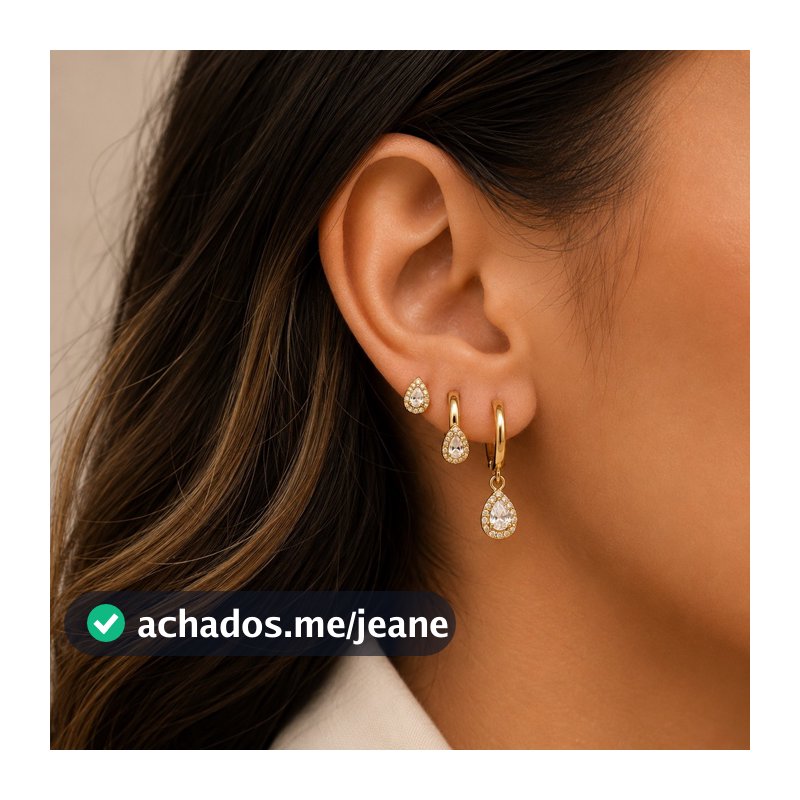 Brinco Trio Gota Cravejado Zircônias Banho Ouro 18k Banho Ródio Semijoia Feminino