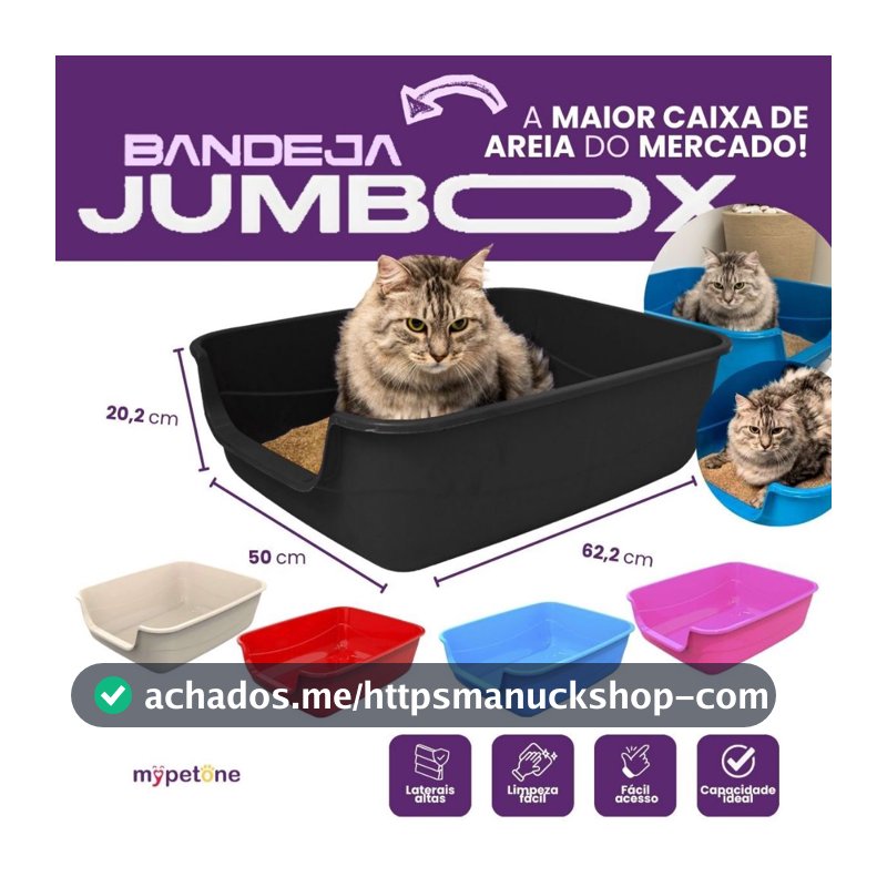 Caixa de Areia Gatos Grande 62x50x20 Furba Jumbox Pet Injet