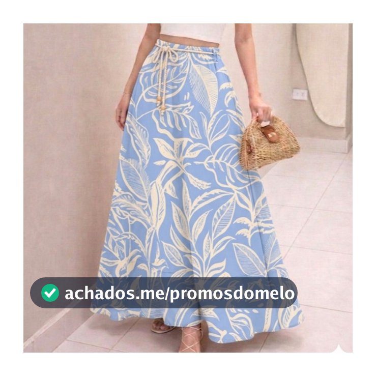 Saia Longa Rodada Estampada Tropical Cintura Alta Moda Atual