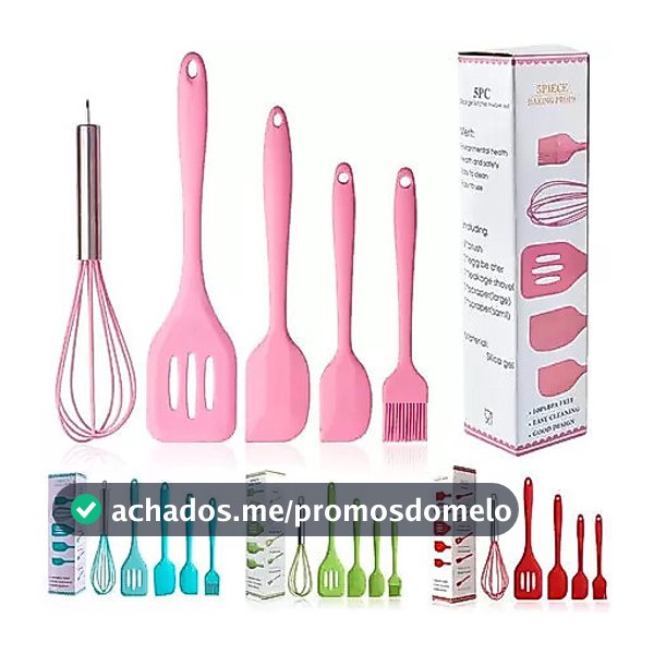 Kit 5 Peças Utensílios de Cozinha Silicone Colher Espátula Fue Espátula Pequena Pincel