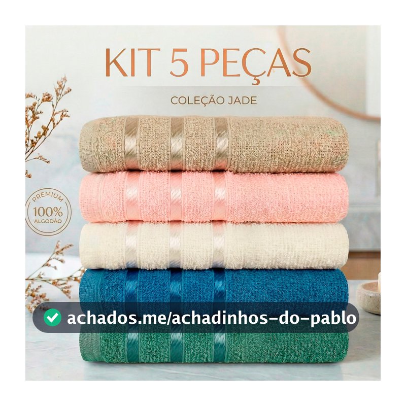 Kit 5pçs Toalhas de Rosto de 45x60cm 100% Algodão - Coleção Jade
