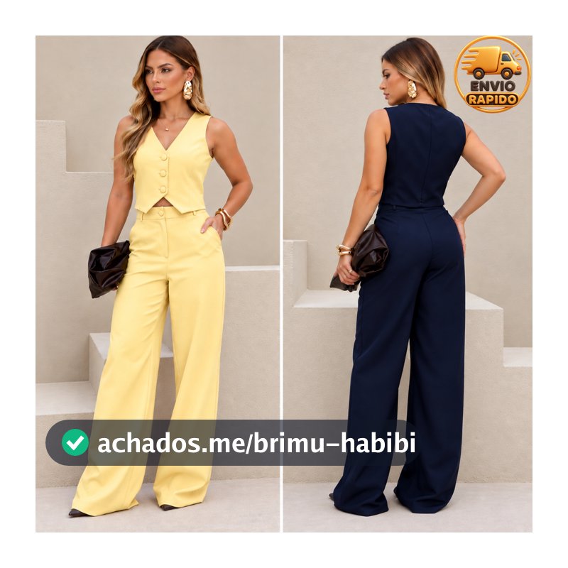 Conjunto Feminino Alfaiataria Colete e Calça Pantalona Social Elegante Moda Executiva 2026