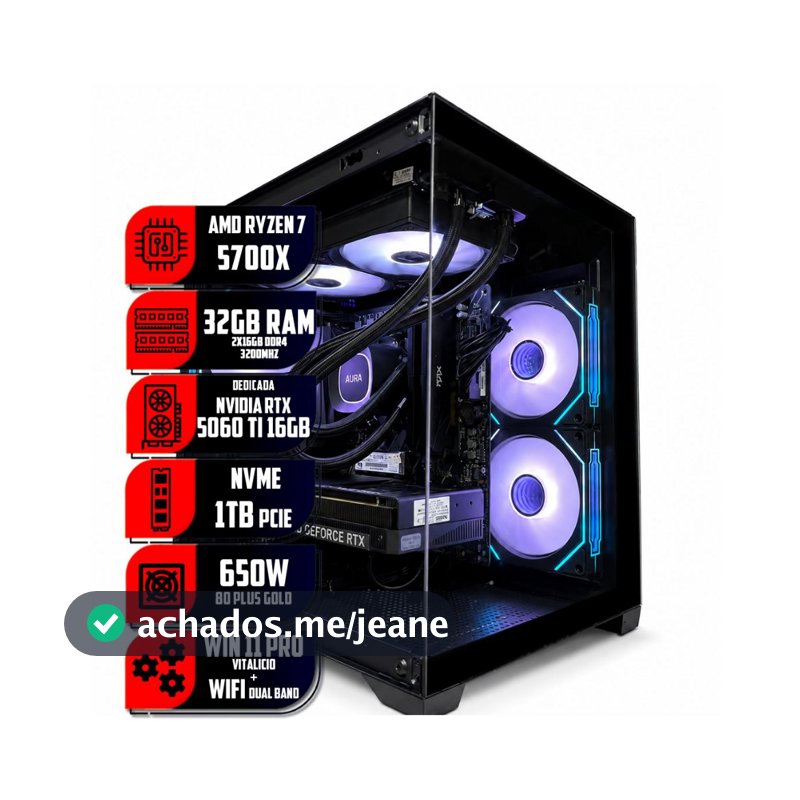 PC Gamer Uzumaki AMD Ryzen 7 5700X, B550M Aorus Elite, 32GB DDR4, NVME 1TB, RTX 5060TI 16GB, WiFi