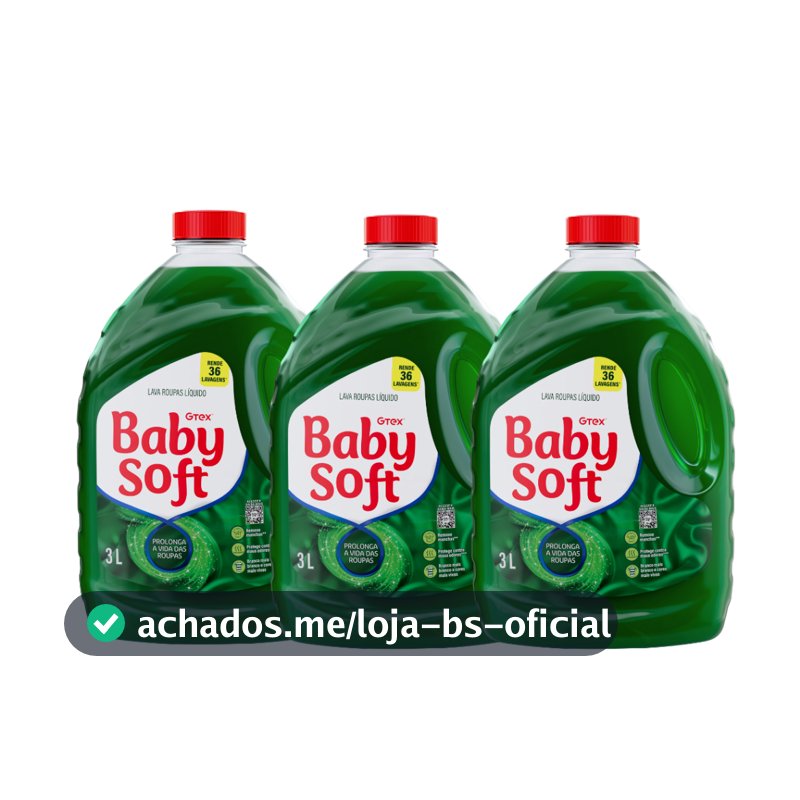 Kit 3 Lava Roupas Líquido Baby Soft Total Max Verde - 3L