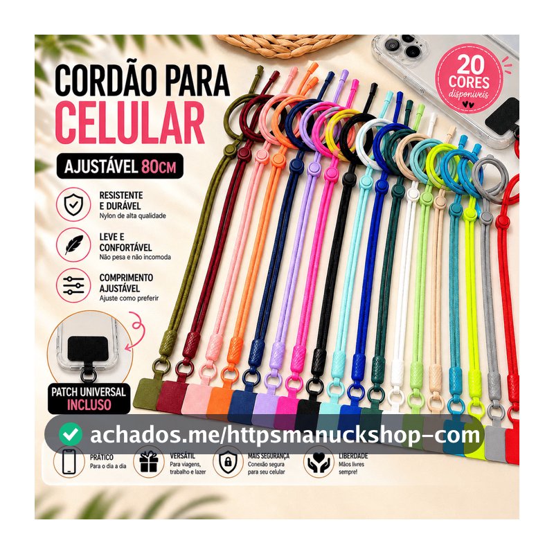 Cordão para Celular Ajustável Crossbody Universal Upgrade – Anti Queda, Alça Removível, Mãos Livres