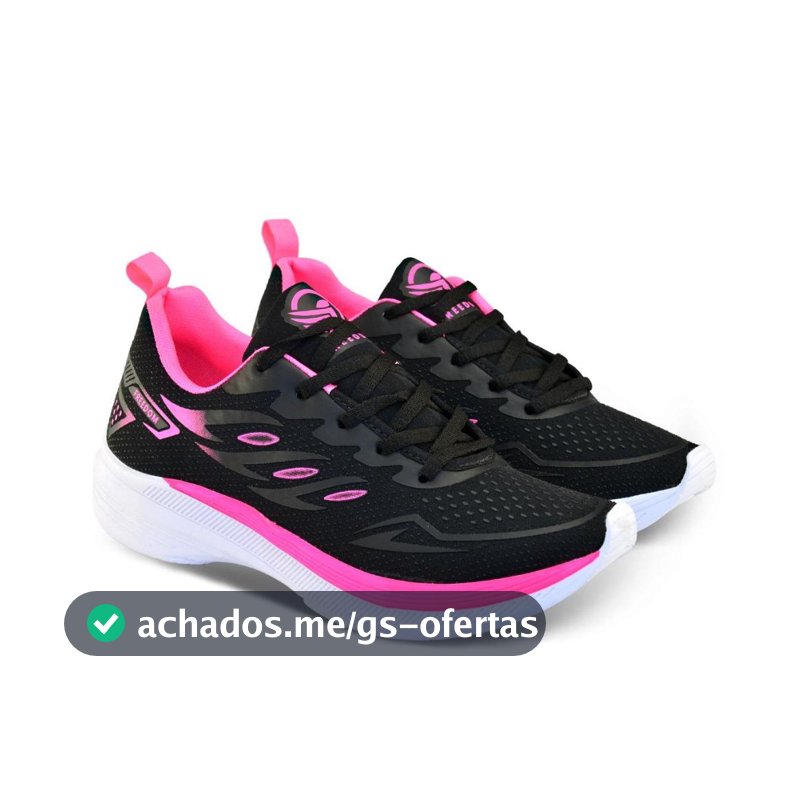 Tenis Feminino Escolar Academia Original FREEDOM Corrida Caminhada Lançamento PRETO PINK