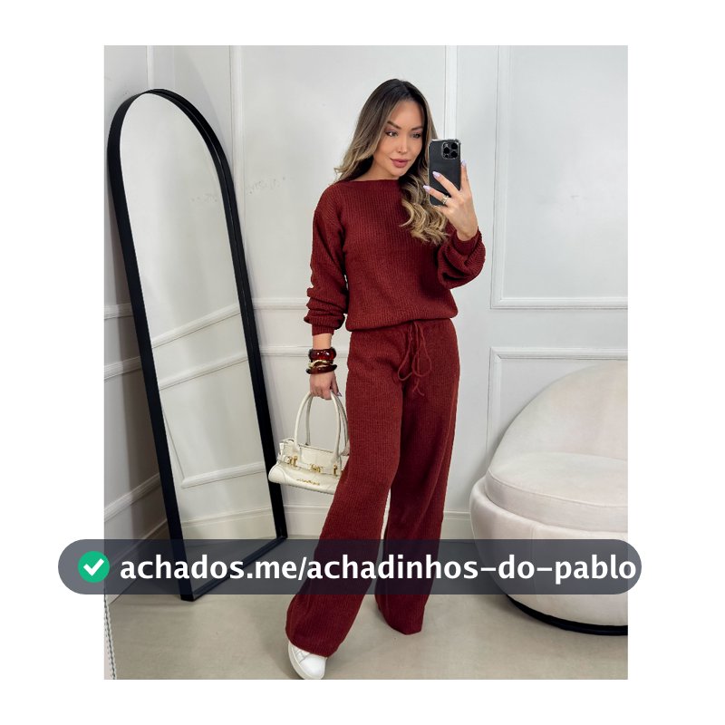 Conjunto Aerolook de Tricot Mousse Calça Pantalona + Blusa Manga Longa de Frio Lançamento Inverno
