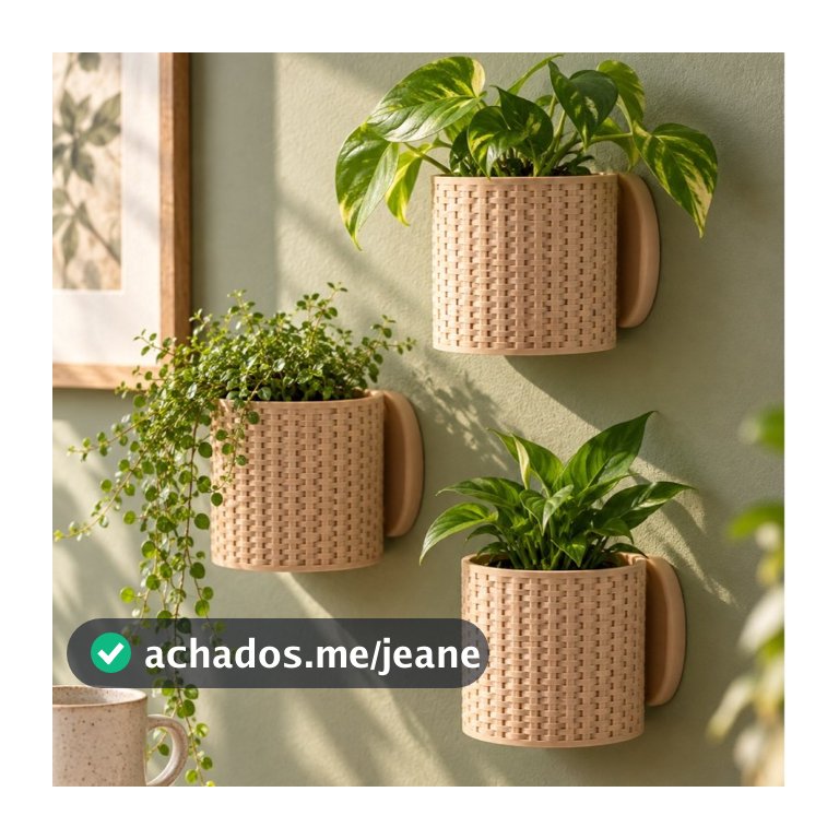 Vaso Suspenso Floreira de Parede Cesta Trançada para Plantas Suculenta Pendente Decoração Varanda Sala Kit