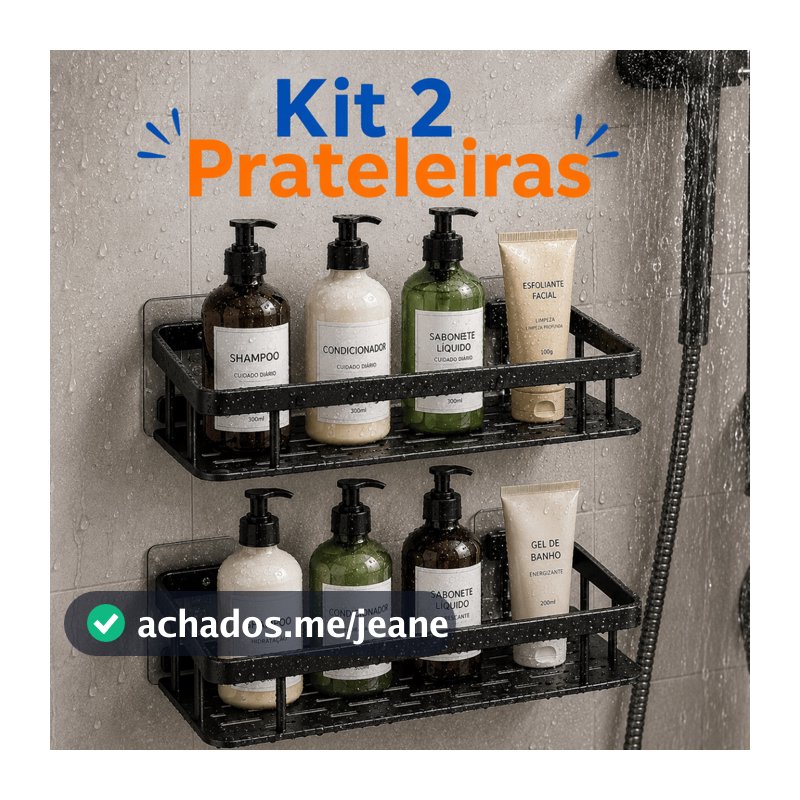 Prateleira Banheiro 1/2 Unidades Sem Furo Organizador Box Shampoo Alumínio Preto