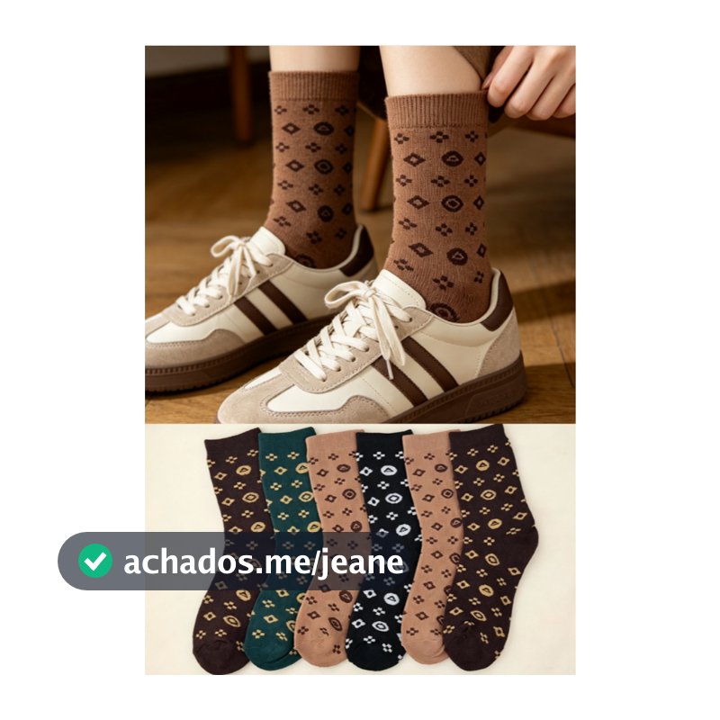 KITS COM3,6 E 12 PARES DE MEIAS ATOALHADAS TÉRMICAS FEMININA ESTAMPAS FOFAS -35-40