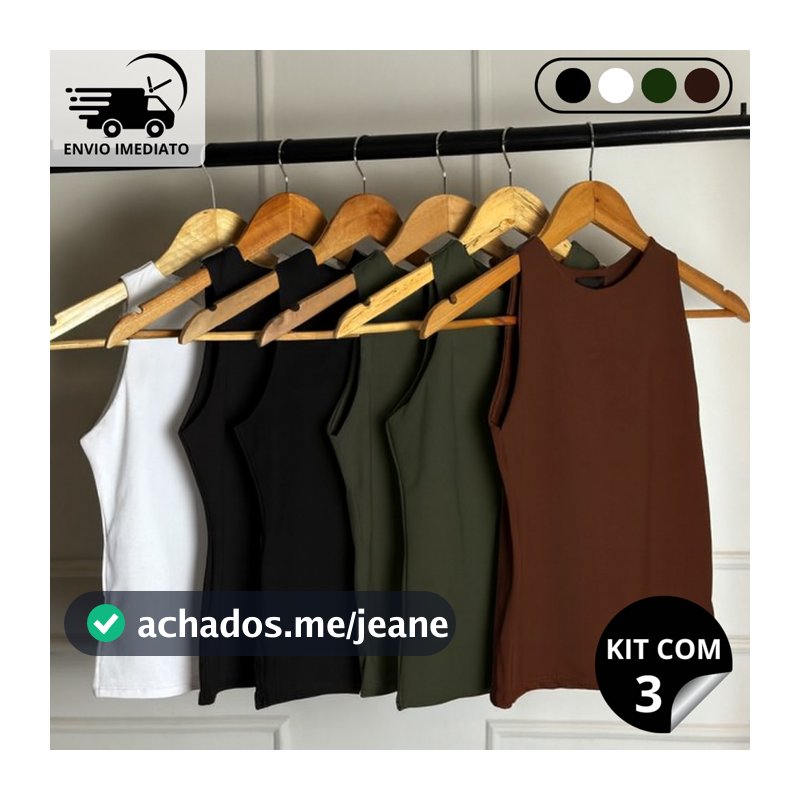 Kit 3 Regatas Casual Basica Blusa Feminina Blogueira Tendencia Lazer Academia e Esporte
