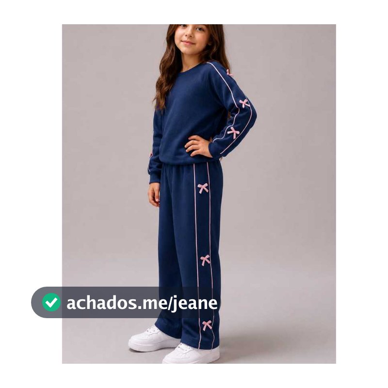 Conjunto Infantil Feminino Moletom detalhe Laços Calça e Blusa Moda Inverno Confortável