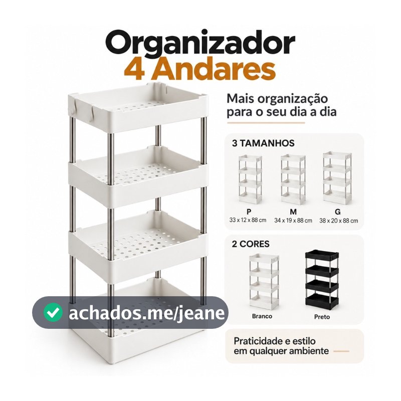 Estante Multiuso Compacta 4 Prateleiras Organizador para Casa Cozinha Banheiro Escritório