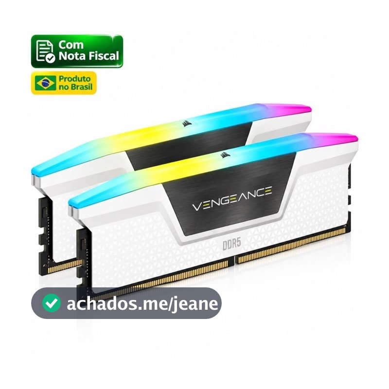 Memória RAM Corsair Vengeance RGB 32GB 2x16GB DDR5 6000MHz CL38 Branca CMH32GX5M2D6000Z38W