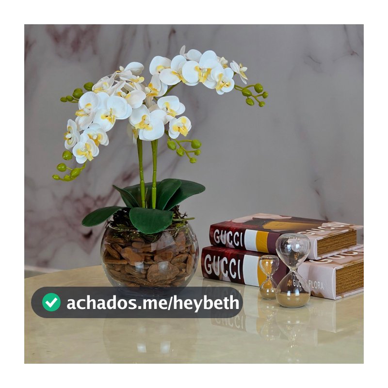 ARRANJO ORQUIDEA ARTIFICIAL 3D 4 HASTES  VASO VIDRO INCOLOR
